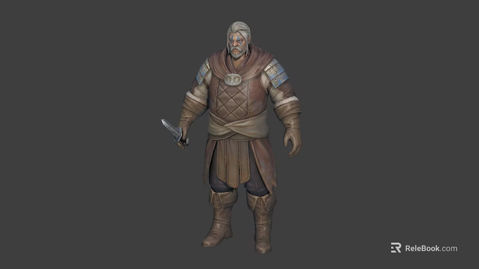 Medieval Fantasy Warrior Character Wearing Leather Armor Holding Steel Dagger 3d model 
