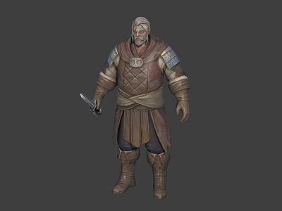 Medieval Fantasy Warrior Character Wearing Leather Armor Holding Steel Dagger 3d model