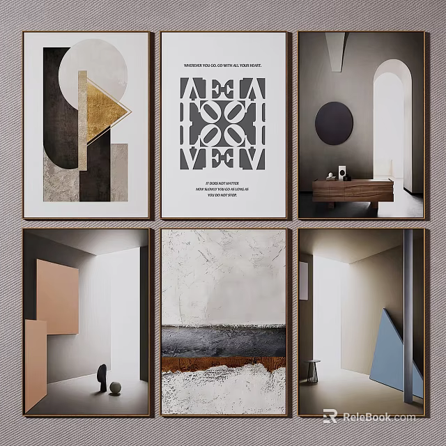 Abstract Wall Art And Minimalist Interior Decor With Geometric Patterns And Mirrors 3d model 