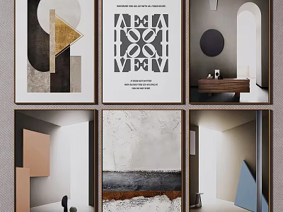Abstract Wall Art And Minimalist Interior Decor With Geometric Patterns And Mirrors 3d model