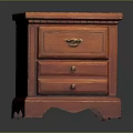 Vintage Wooden Bedside Table With Two Drawers And Carved Base Design