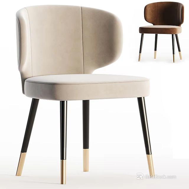 Elegant Modern Upholstered Dining Chair With Beige Fabric Seat And Black Metal Legs 3d model 