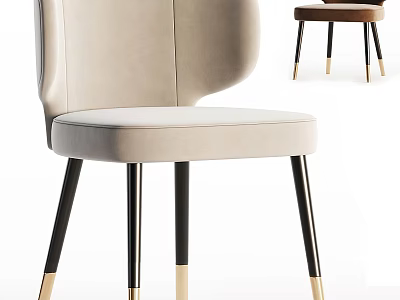 Elegant Modern Upholstered Dining Chair With Beige Fabric Seat And Black Metal Legs 3d model