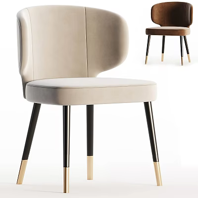 Elegant Modern Upholstered Dining Chair With Beige Fabric Seat And Black Metal Legs 3d model