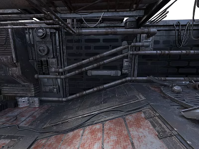 Industrial Mechanical Interior With Metal Pipes Rusted Floor And Cables 3d model