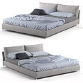 Modern Gray Platform Bed Frame With Upholstered Headboard Soft Bedding And Decorative Pillows 3d model