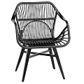 Modern Black Rattan Woven Leisure Chair With Curved Backrest Armrests And Wooden Legs