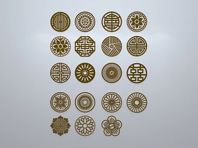 Traditional Carved Lattice Windows Circular Designs With Various Floral And Geometric Patterns 3d model