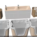 Modern Bathtub Designs With Beige And White Finish And Wooden Baskets