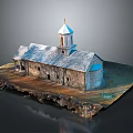 Church Building With White Spire Gray Roof Stone Walls And Circular Section Design