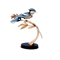 Blue And White Bird Figurine On Gold Branch With Black Base Decorative Ornament Set