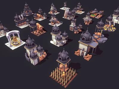 Cartoon Style 3D Building Models With Towers Domes Arches And Decorative Structures 3d model