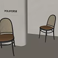Poliform Modern Dining Chairs With Rattan Backrest Brown Upholstered Seat And Black Metal Frame