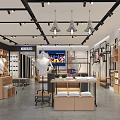 Modern Clothing Store Interior With Wooden Shelves Display Tables Mannequins And Pendant Lights