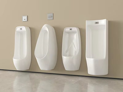Modern White Wall Mounted Urinals With Sensor Flush In Public Restroom 3d model