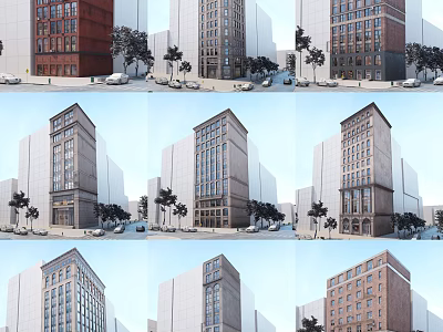 Urban Architectural Complex With Modern Multi Story Buildings Red Gray Facades And Street Trees 3d model