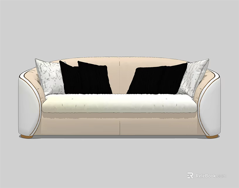Modern Cream Sectional Sofa Featuring Black And White Decorative Cushions 3d model
