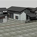 Traditional Modern Country House With Stone Wall Wooden Roof Large Windows And Outdoor Terrace