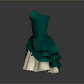 Elegant Green And White Layered Ruffled Dress With Stylish Frilled Hem Design