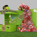 Tang Daren Themed Photo Check In Spot With Green Stand Colorful Flowers And Cherry Blossoms