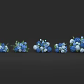 Blue and White Flower Bouquets Arranged Beautifully in Various Sizes with Green Leaves