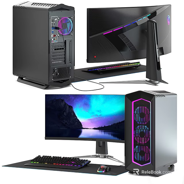 High Performance Gaming PC With RGB Lighting Monitor And Mechanical Keyboard 3d model 