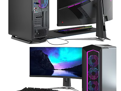 High Performance Gaming PC With RGB Lighting Monitor And Mechanical Keyboard 3d model