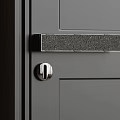 Elegant Textured Metal Door Handle With Intricate Pattern On Gray Door 3d model