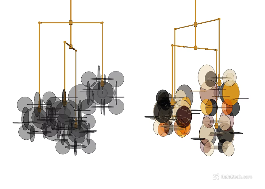 Modern Chandelier Design With Circular Elements And Mixed Color Tones Geometric Structure 3d model