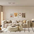 Modern Living Dining Room Interior With Plush Sofa Coffee Table And Decorative Wall Art