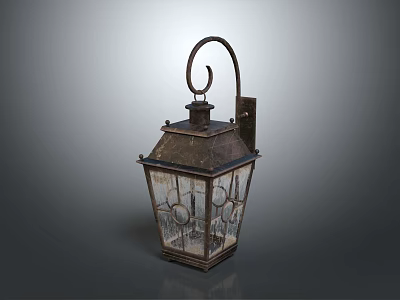 Vintage Metal Decorative Lantern With Glass Panels And Top Hook Design 3d model