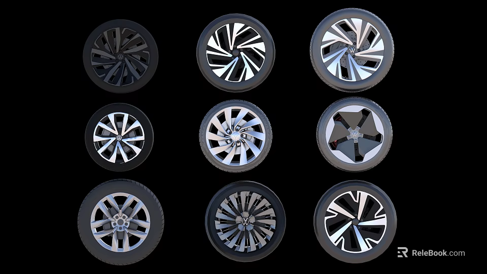 Various Stylish Car Tire Designs With Modern Alloy Rims And Unique Patterns 3d model 