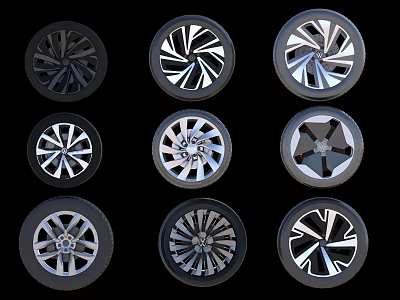 Various Stylish Car Tire Designs With Modern Alloy Rims And Unique Patterns 3d model