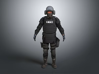 Tactical Game Movie Character in SWAT Uniform with Helmet Goggles and Protective Armor 3d model