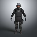 Tactical Game Movie Character in SWAT Uniform with Helmet Goggles and Protective Armor