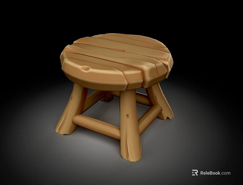 Wooden Round Stool With Natural Log Legs And Crafted Seat Design 3d model 