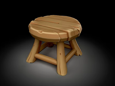 Wooden Round Stool With Natural Log Legs And Crafted Seat Design 3d model