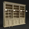 Wooden Sideboard With Open Shelves Cabinets Ladder And Wall Mounted Lamps