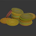 Shiny Stacked Gold Coins Pile With Reflective Surface On Dark Background