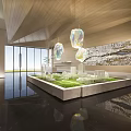 Spacious Modern Sales Office Interior With Building Model Green Grass And Pendant Lights