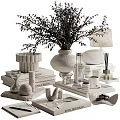 Stylish Decorative Ornament Combination With Vase Plant Lamp Books Hourglass And Tray