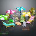 Seaside Resort Beach Scene Sun Umbrella Beach Leisure 3d model