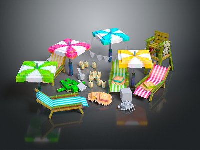 Seaside Resort Beach Scene Sun Umbrella Beach Leisure 3d model