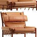 Brown Leather Leisure Chair with Comfortable Padded Backrest and Sturdy Wooden Support Legs