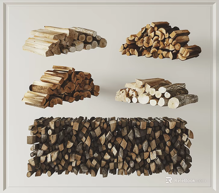 Natural Stacked Stone and Wood Logs in Various Sizes for Decorative Projects 3d model 