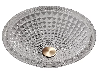 Elegant Round Transparent Glass Washbasin With Diamond Pattern And Gold Center 3d model