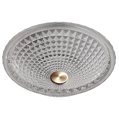 Elegant Round Transparent Glass Washbasin With Diamond Pattern And Gold Center 3d model