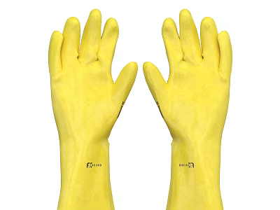 Pair of Yellow Rubber Protective Gloves For Safety And Work Use 3d model