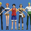Five Anime Characters Standing Together With Different Outfits And Hairstyles