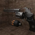 Detailed Classic Revolver With Black Grip Bullets And Wooden Background